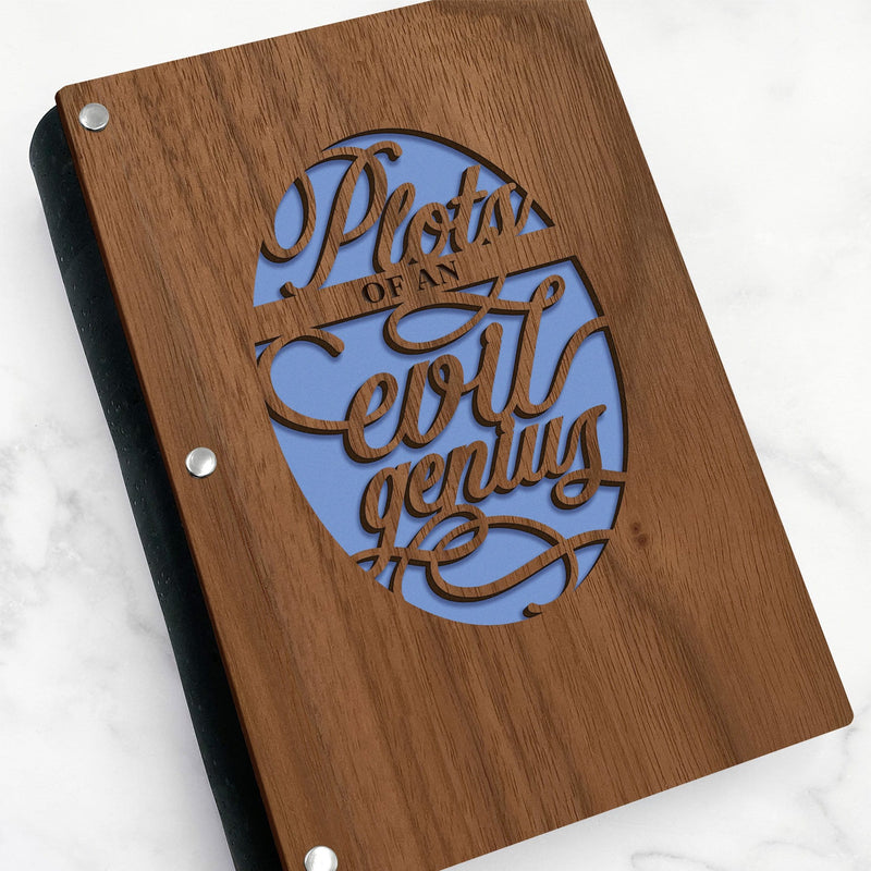Plots of an Evil Genius Notebook with Wood Cover