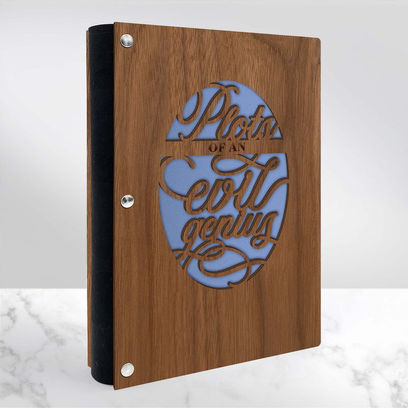 Plots of an Evil Genius Journal with Wood Cover