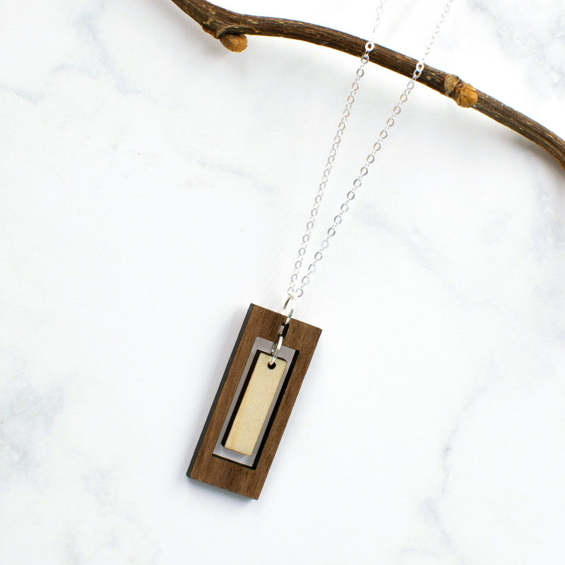 Elegant Rectangle Charm Wood Necklace Gift for Girlfriend