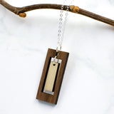 Rectangle Charm Wood Necklace Gift for Mom
