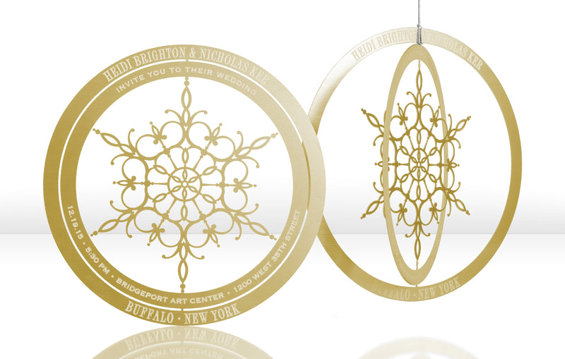 Gold Metal Wedding Invitation with Christmas Design
