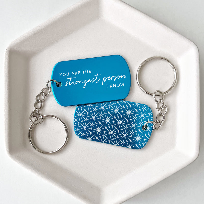 Strong Person Blue Keychain Support Gift