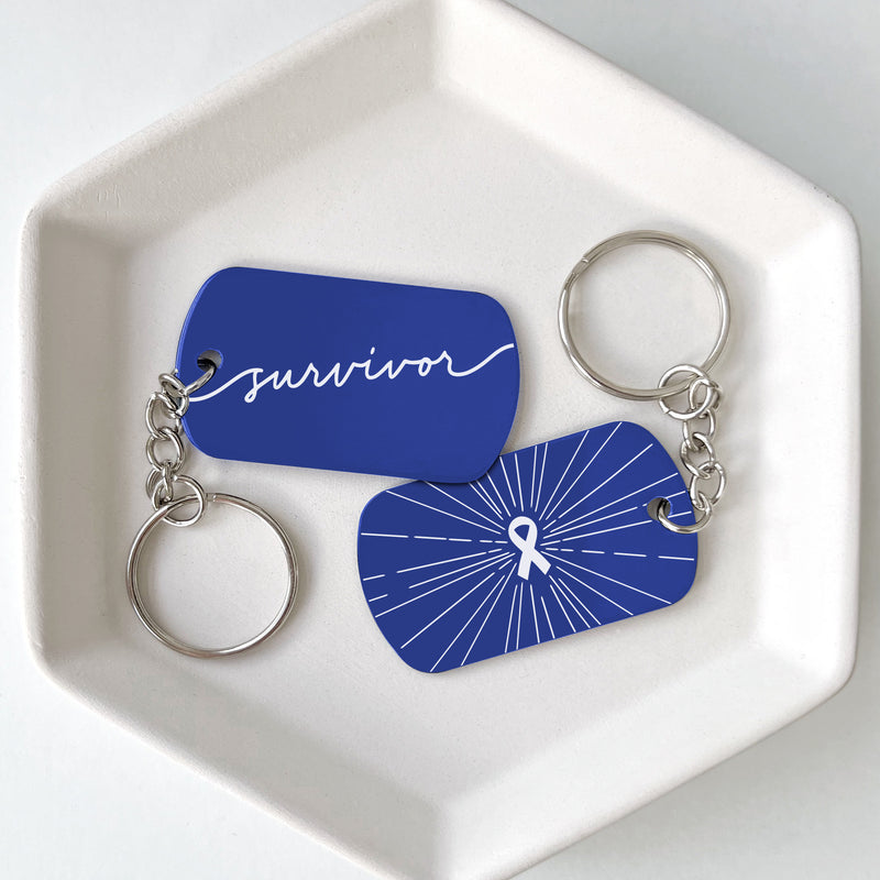 Dark Blue Ribbon Survivor Keychains Cancer Support Gift