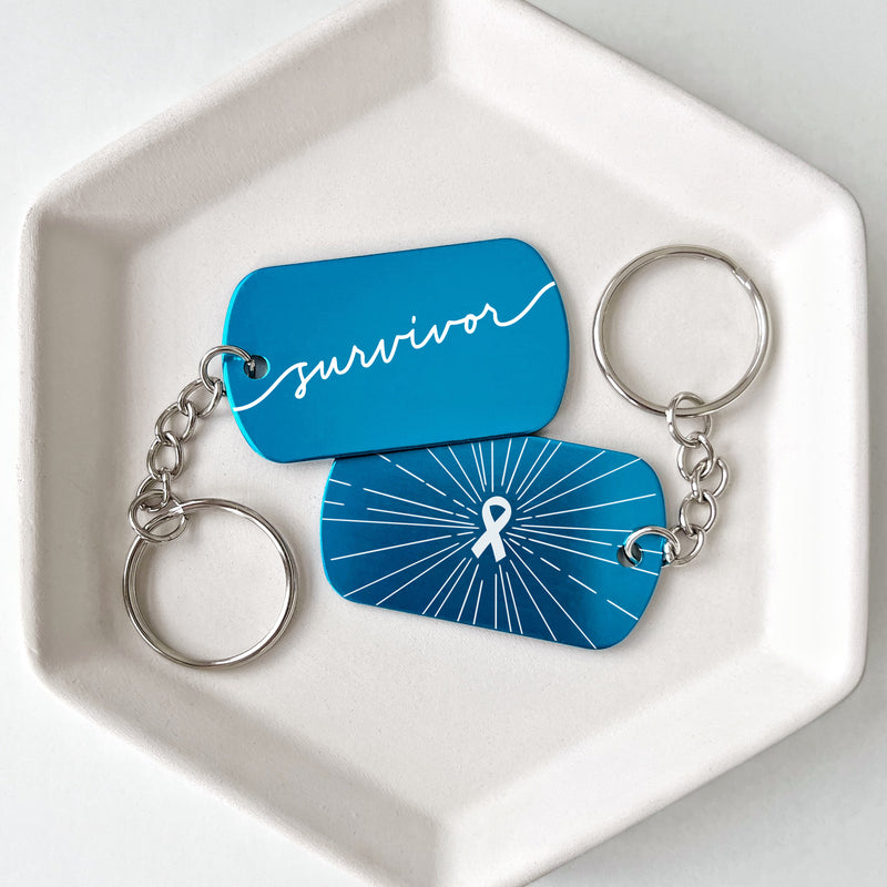 Blue Aqua Ribbon Survivor Keychains Cancer Support Gift