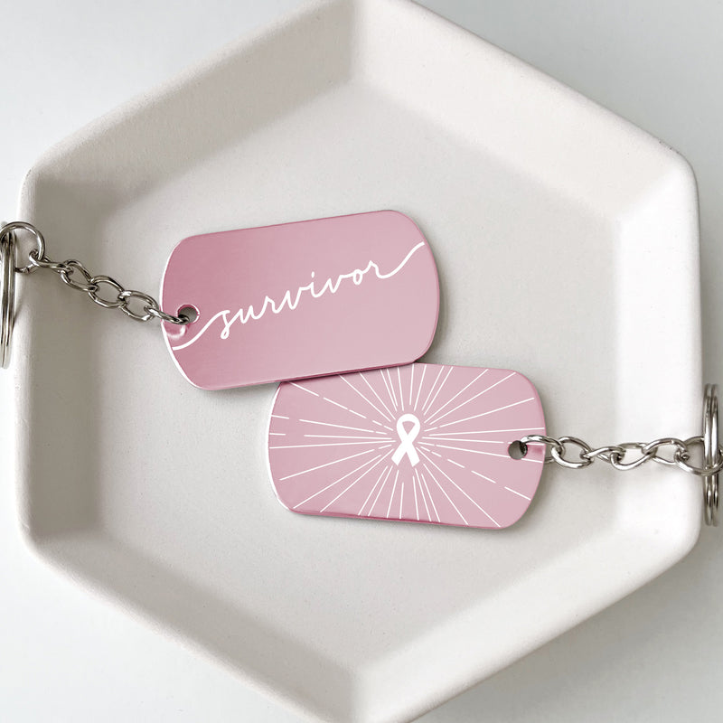Pink Ribbon Survivor Keychains Cancer Support Gift