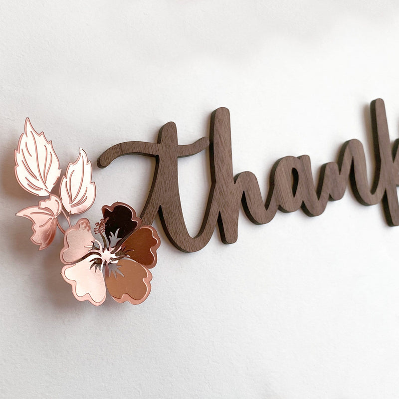 Thankful Wood Wall Art with Rose Gold Metal Accents
