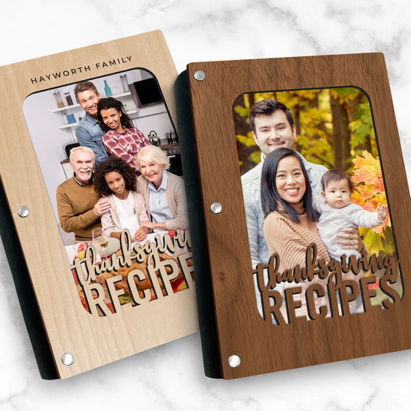 Thanksgiving Recipe Book with Photo Sleeve Wood Cover