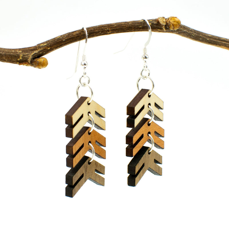 Wood Three Arrows Down Syndrome Earrings