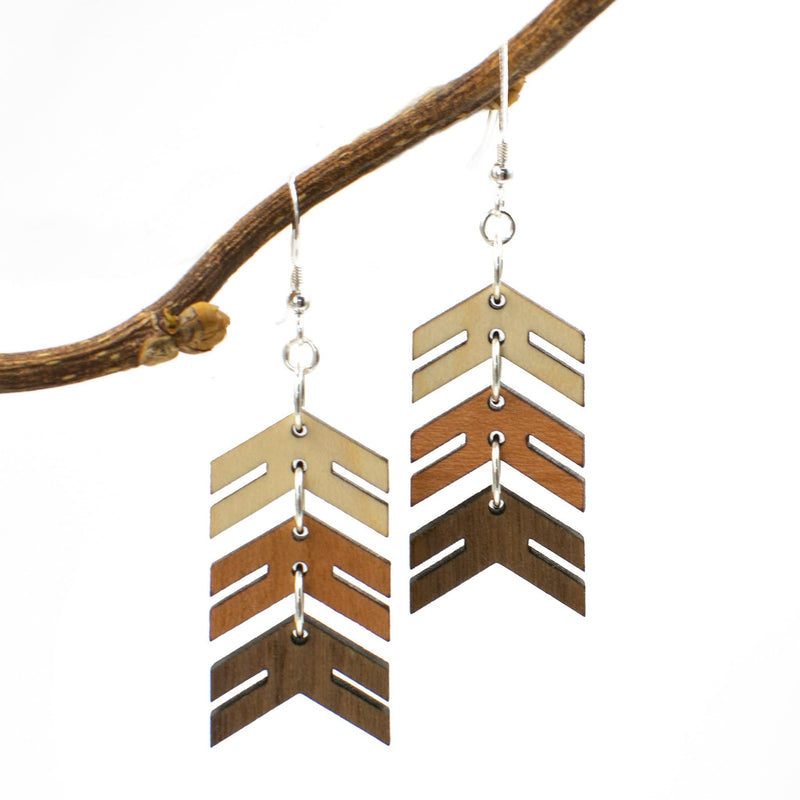 Three Arrows Three-Tone Wood Dangle Earrings for Down Syndrome Support