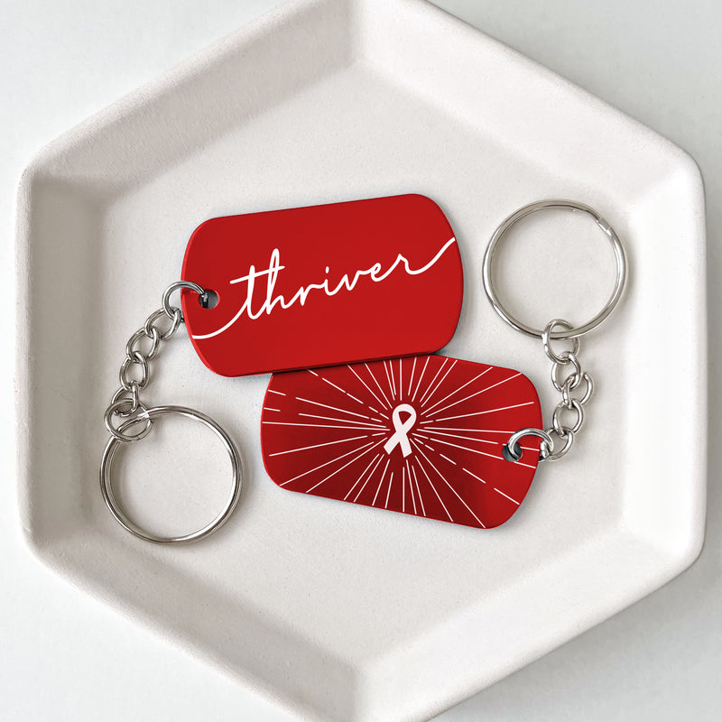 Red Ribbon Thriver Cancer Support Keychains