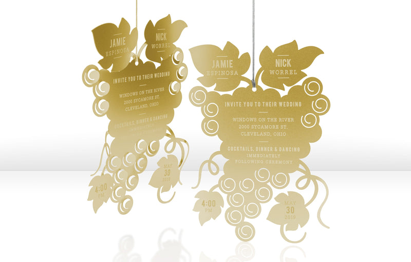 Gold Metal Wedding Invitation with Grape Theme