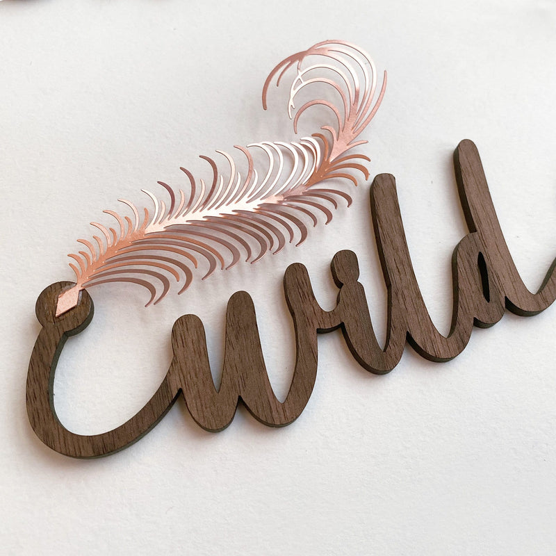 Wild and Free Wood and Metal Wall Art with Metal Feather