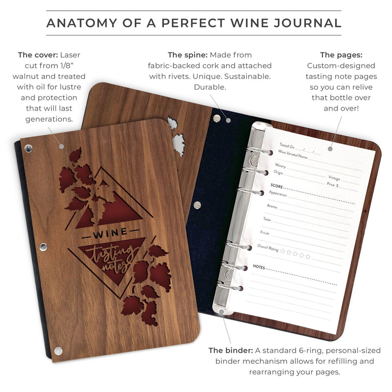 Wine Tasting Journal with Wood Cover and Tasting Note Pages