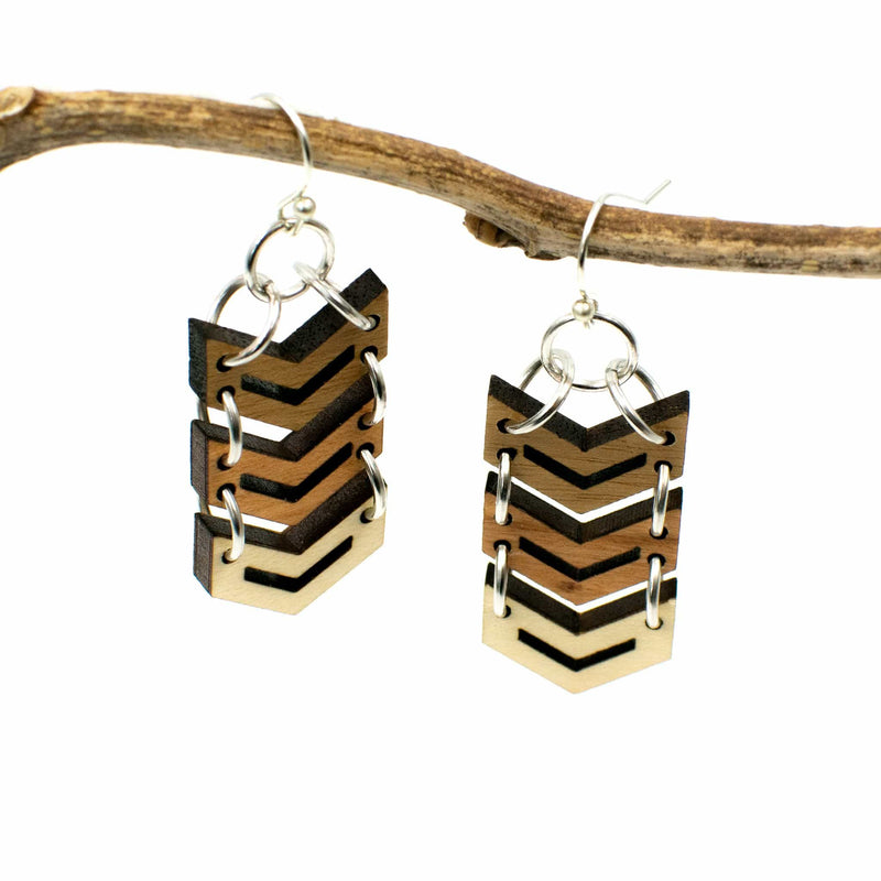 Chevron Dangle Three Tone Wood Earrings
