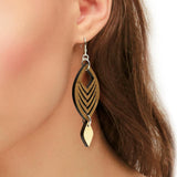 Curved Chevron Wood Dangle Earrings with Silver Hooks