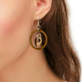 Circle Design Wood Dangle Earrings with Silver Hooks