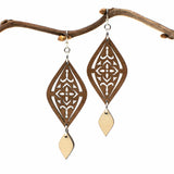 Traditional Scroll Earrings Two Tone Wood and Silver