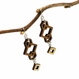 Geometric Two-Tone Hardwood and Silver Dangle Earrings