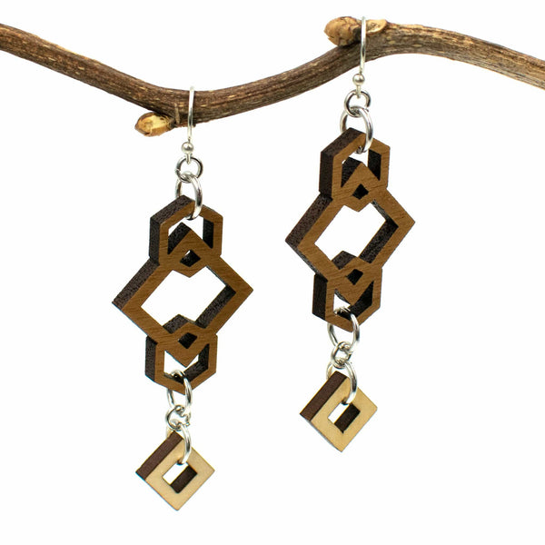 Geometric Wood and Silver Earrings