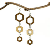 Wood Hexagon Dangle Two Tone Earrings