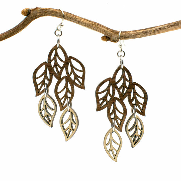 Wood Leaves Dangle Two Tone Boho Earrings