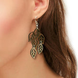 Nature Leaves Wood Dangle Earrings with Silver Hooks
