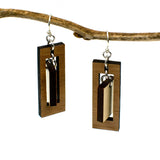 Modern Rectangle Earrings Two Tone Wood and Silver