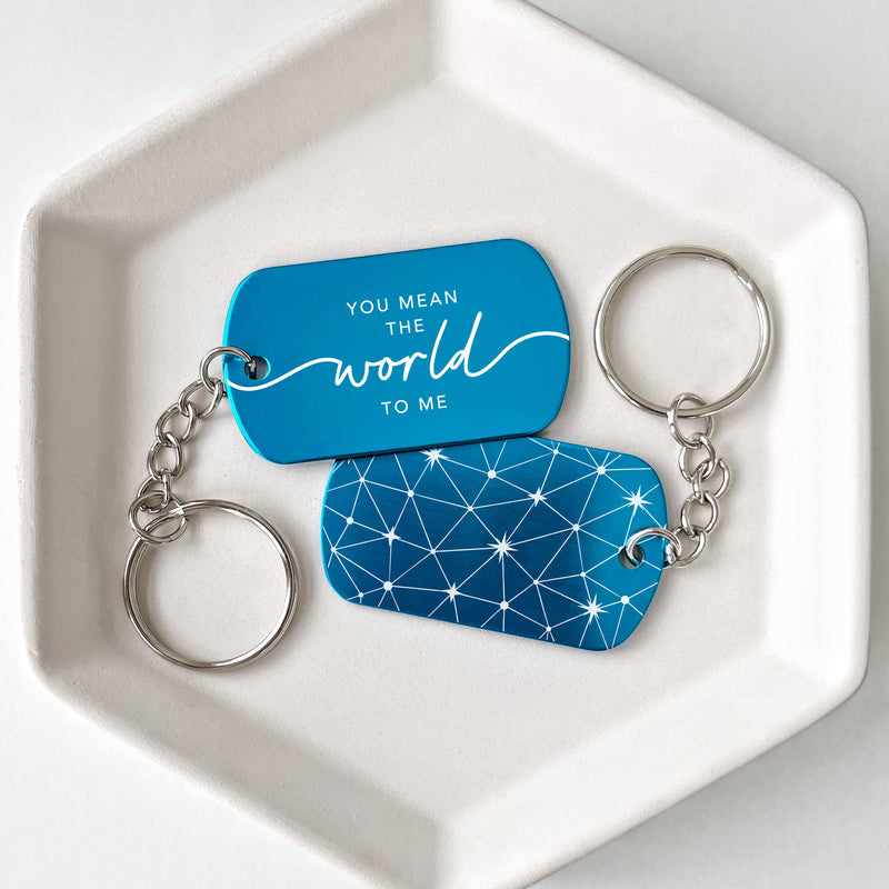 You Mean the World to Me Blue Keychain